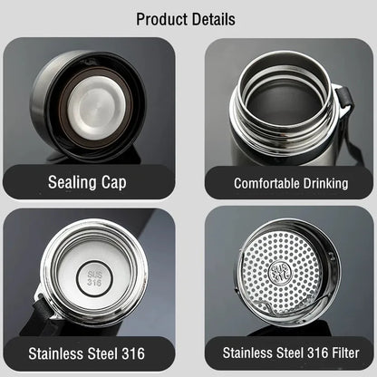 600ML/1000ML/1500ML Double Stainless Steel 316 Thermal Flask With Filter Portable Coffee Tea Thermal Bottle Travel Tumbler.
