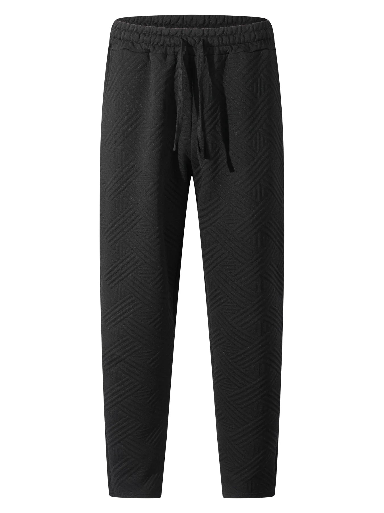 Men's Casual Jacquard Drawstring Trousers 2025 European And American Autumn Style Loose Fit Solid Color Sport Pants with Pockets.