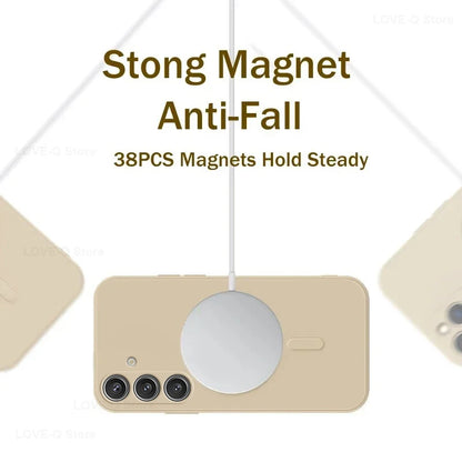 For Magsafe Magnetic Wireless Charge Case For Samsung Galaxy S25 S24 S23 Ultra Plus FE S25Ultra Soft Cases Liquid Silicone Cover.