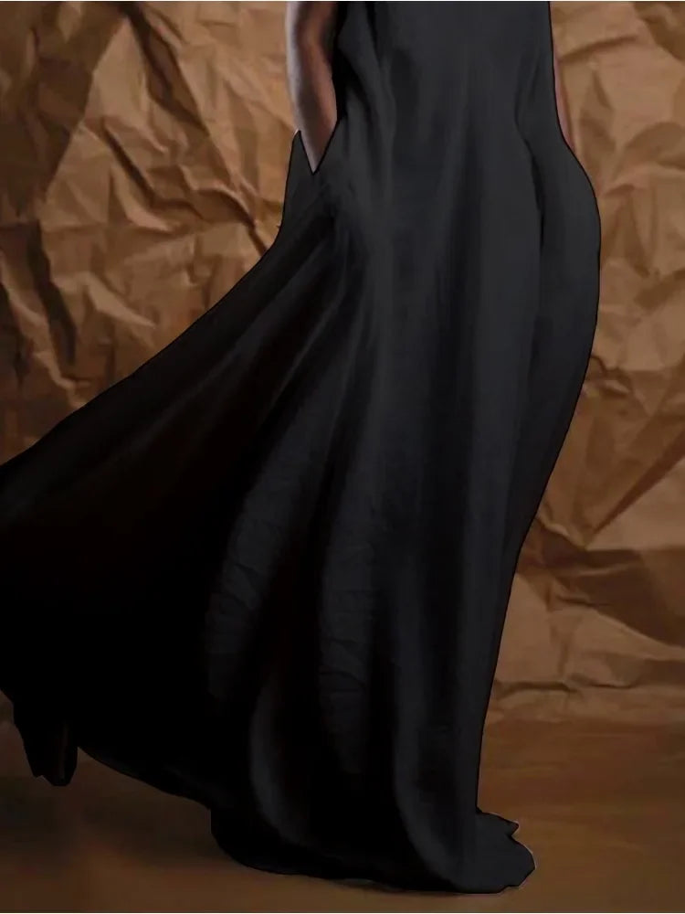 Maxikleid für Damen, einfarbig, weiß, minimalistisch, lässig, Tasche, Vintage, langes Kleid, ärmellos, Baumwolle, Harajuku, neue modische Kleider.