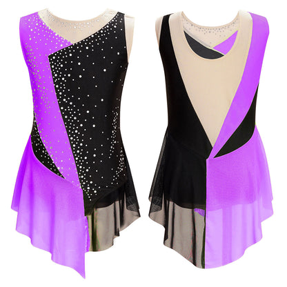 6-16Y Mädchen Ärmelloses Eiskunstlauf Trikot Kleid Ballett Rhythmische Gymnastik Lyrical Dance Body Bühne Leistung Dancewear.