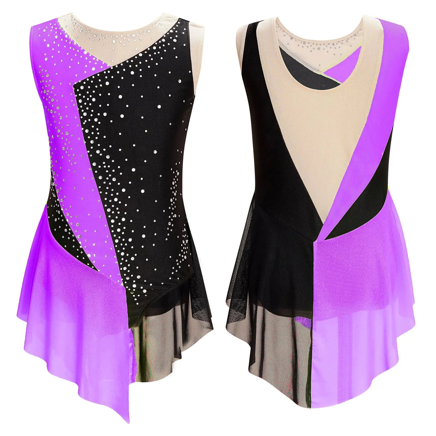 6-16Y Mädchen Ärmelloses Eiskunstlauf Trikot Kleid Ballett Rhythmische Gymnastik Lyrical Dance Body Bühne Leistung Dancewear
