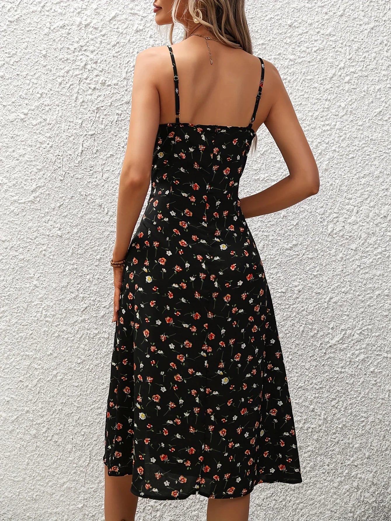 2024 sommer Sexy Spaghetti-trägern Kleid Frauen Mode Polka Dot Print Ärmelloses Schlitz Kleid Boho Casual Strand Midi Kleider.