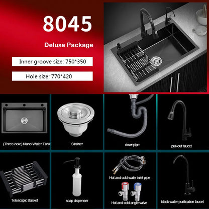 kitchen sink Black nano-sink single-slot household hand-washing basin kitchen large 304 stainless steel sink sink bowl