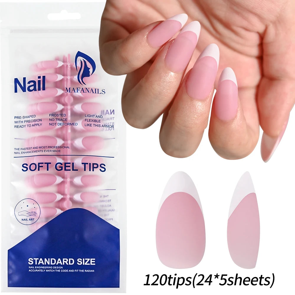 120/150pcs Matte White French Gel Nail Tips Medium Almond Nude Press On Nails 0.75-2.6cm Pink/Nude ABS Soft Gel Nail Flase Tips.
