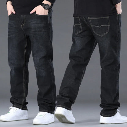 Große Größe Herren Jeans High Stretch Denim Stoff Große Größe Hosen für 45-150 kg Jeans Hombre Jeans mit weitem Bein Pantalon Homme.