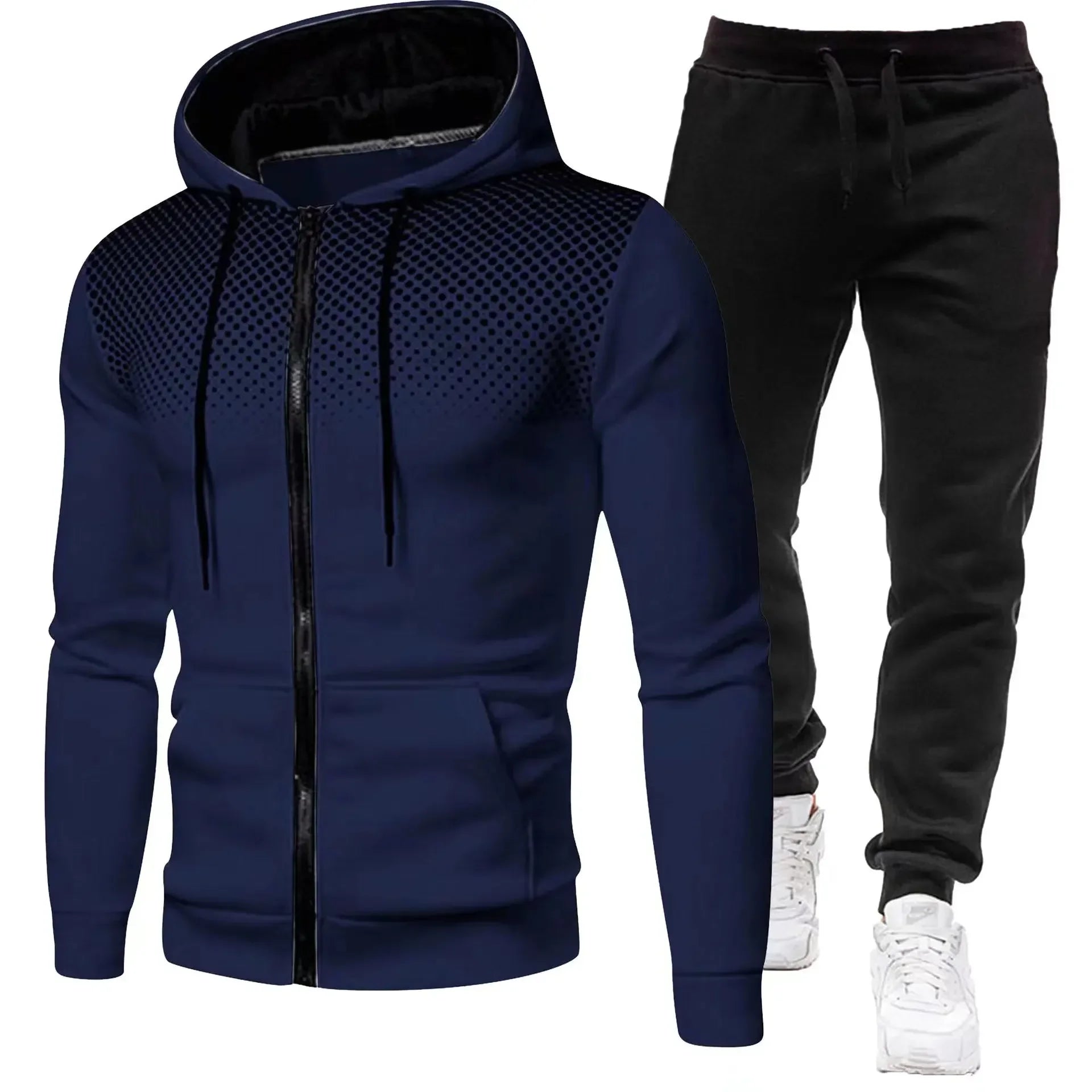 Mode Druck Trainingsanzug für Männer Zipper Mit Kapuze Sweatshirt und Jogginghose Zwei Stücke Anzüge Männlich Casual Fitness Jogging Sport Sets.