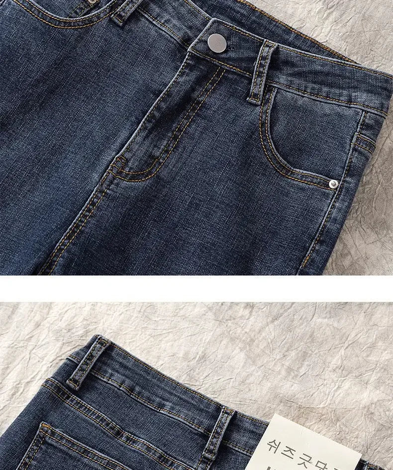 High Waist Nine-Tenths Women's Skinny Jeans Elastic Slimming Fashionable Spring Autumn New Style Small Foot Tight Pants.