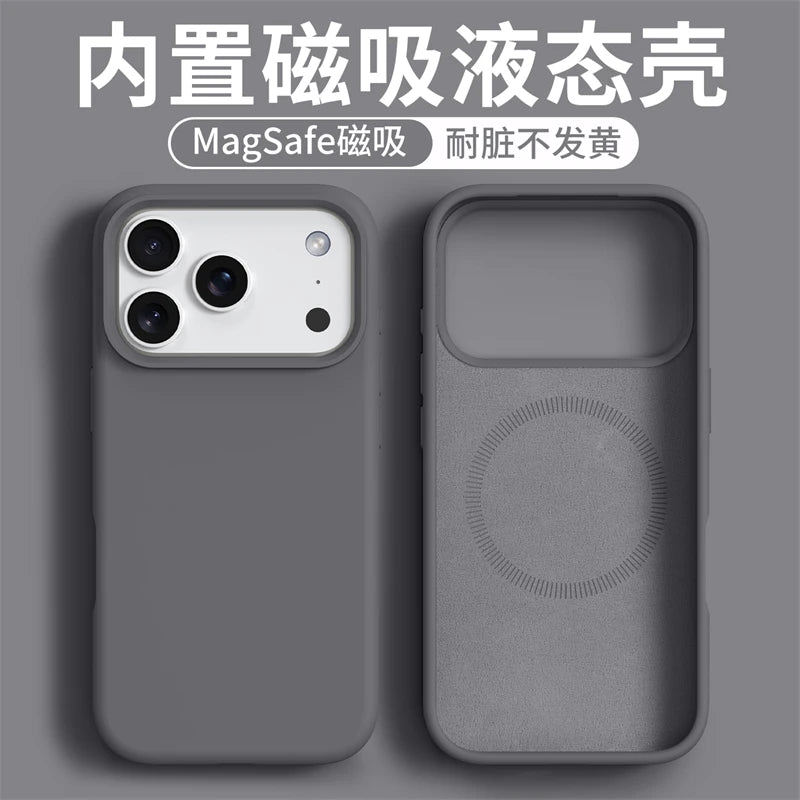 Magnetic Case For iPhone 17 Pro Max 17 Ari MagSafe Luxury Liquid Silicone Comfortable Feel Built in Flocking Protect Cover
