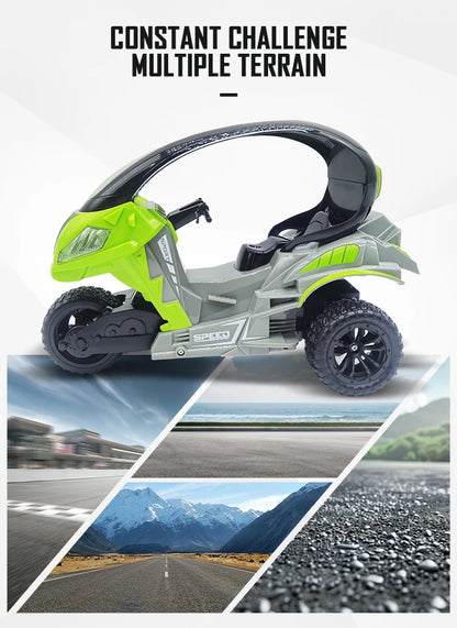 Electric RC Motorcycle Car Spray RC Stunt Toys Remote Control Drift Stunt Three Wheel Motorcycle with LED Lights for Kids Gifts.