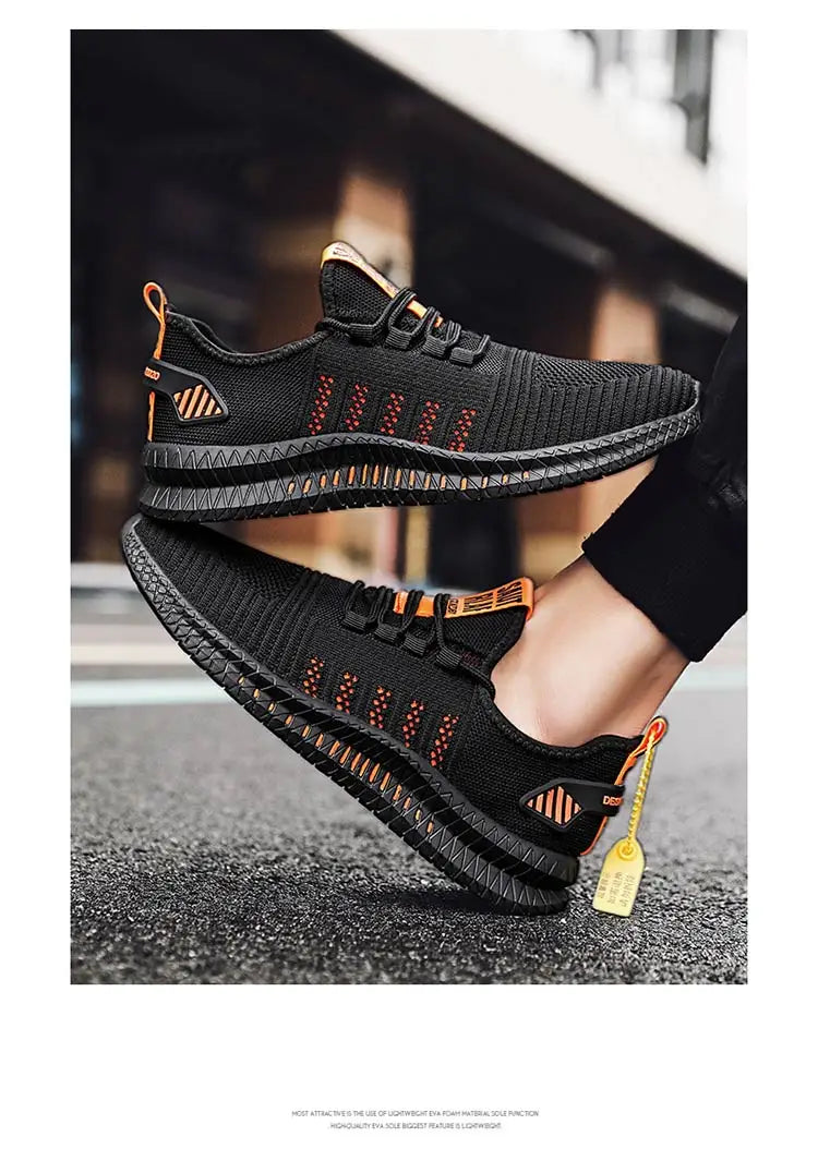 Men's sneakers lace-up flying woven through casual shoes vulcanized lightweight flat comfortable running shoes plus size 48.