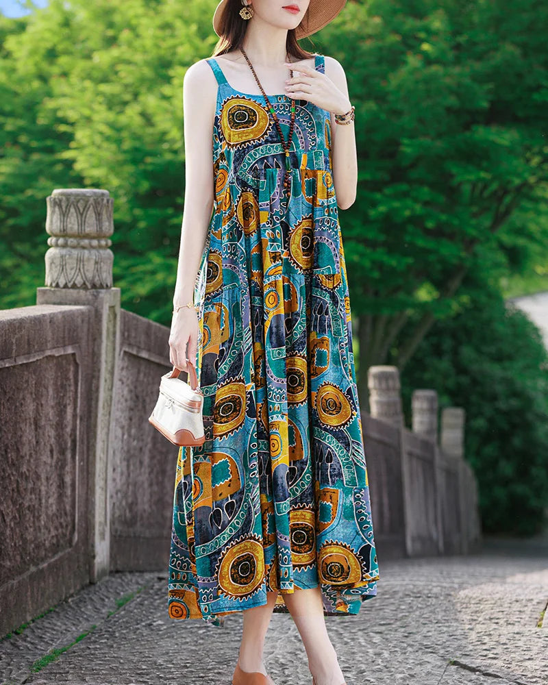 Neue Mode Lässig 2025, Sommer Elegante Kleider Für Frauen Oansatz Druck Vintage Ärmelloses Kleid Lose Frauen Kleidung