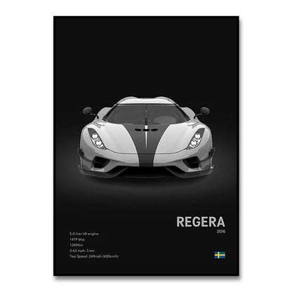 Famous Cars JESKO Canvas Wall Art Print Poster AGERA RS Decorative Mural Modern Home Decor Birthday Gift Unframed.