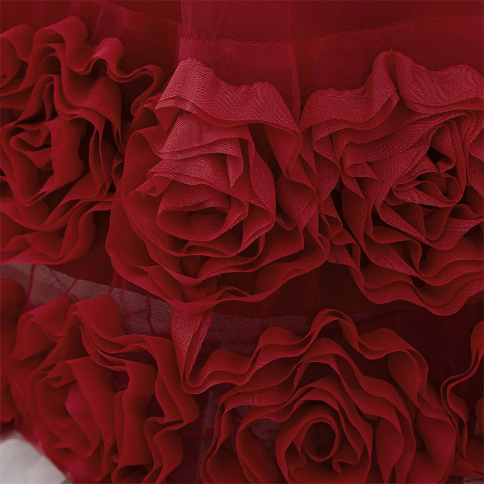 Kleinkind Rot Pailletten Mesh Kleid Mädchen Baby Einfarbig Neue Jahr Party Formale Kostüm Leistung Prinzessin Kleid Geburtstag Kleidung.