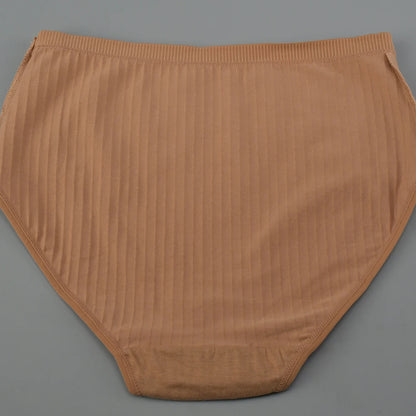1pc Women's Cotton High Waist Panties – Vertical Stripe Plus Size Underwear Breathable Solid Lingerie Shorts Simple Lady Briefs.