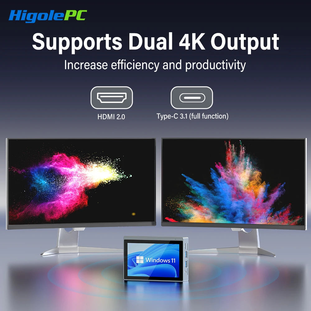 Higole Gole 2 Pro 5.5'' Intel N5095 Mini PC Windows 11 WiFi5 BT5.0  8/16GB 256GB Touch Screen 4K Desktop Computer Windows Tablet.