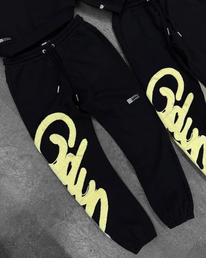 Black Purple Men Clothing Sports Set American New Letter Oversized Hoodies Street Hip Hop Retro Loose Sport Pants.