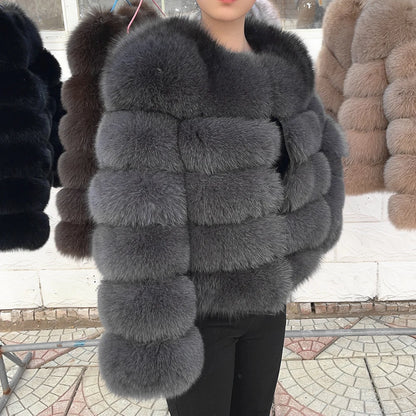 QUEENTINA Fuchspelzmantel Echt Winter Damen Neue Mode Flauschig 2025 Leder und Haut Weiße Kleidung Natürlich Neu in Mäntel und Jacken