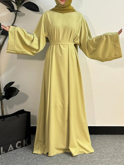 Muslim Abayas Women Kaftans Prayer Dress With Belt Full Sleeve Islamic Clothing Women Jilbabs Dubai Robe Ramadan Dresses.