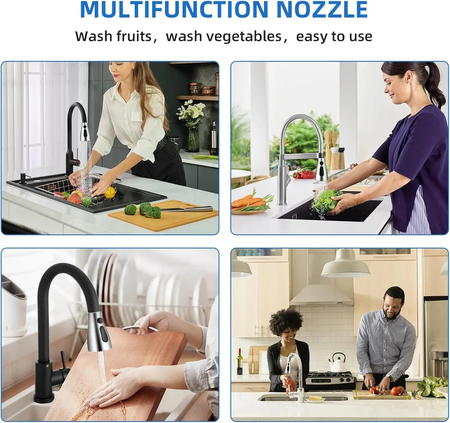 Kitchen Pull Out Faucet Sprayer Nozzle Universal 360° Rotation Faucet Extender 3 Modes Durable Water Saving Shower Spray Head