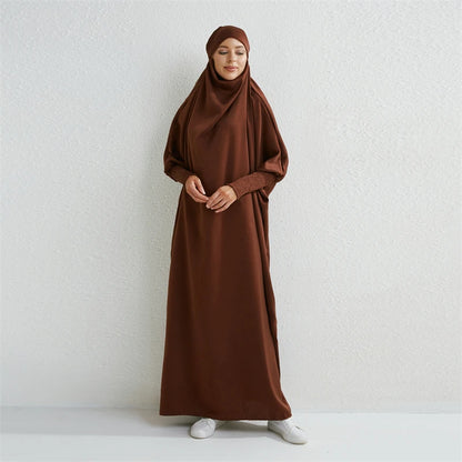 Muslimische Abaya mit Kapuze, Smockärmel, einteiliges Gebetskleid, Damen, Jilbab, islamische Kleidung, Dubai, Saudi-Arabien, schwarze Robe, türkische Bescheidenheit.