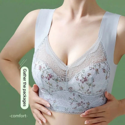 2pcs Womens Seamless Ice Silk Full Cup Bras No Steel Ring Support Lace Bralette Large Size Brassiere Comfort Ventilate Underwear.