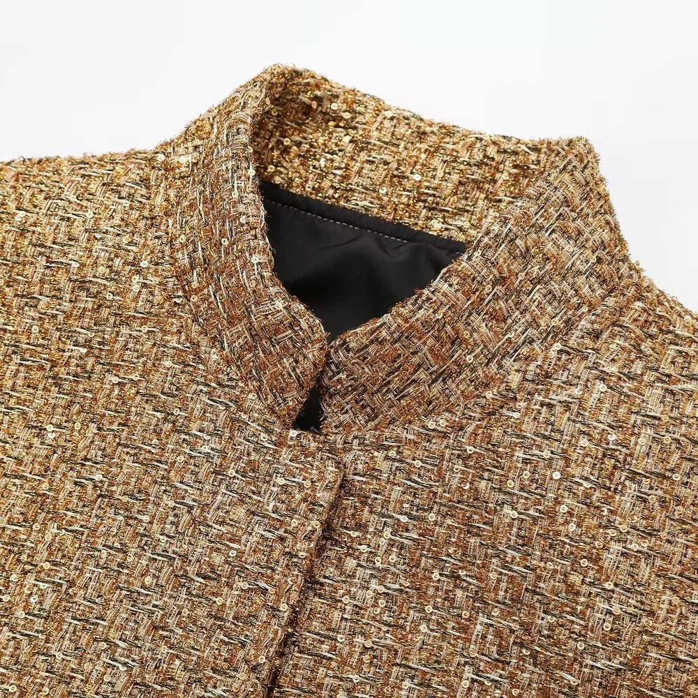 2023 Autumn/Winter New Product Women's New Fashion and Casual Versatile Stand up Collar Long Sleeve Beaded Jacket Coat.