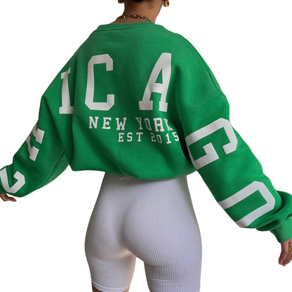 Combhasaki Damen Y2K Grunge Lose Pullover Sweatshirts Brief Drucken Lässige Verdickte Langarm Tops Herbst Hoodie Streetwear