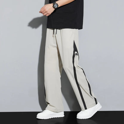 2025 Summer Ice Silk Casual Pants Boys Casual Peplum Pants Handsome Straight Colorblocking Sports Pants