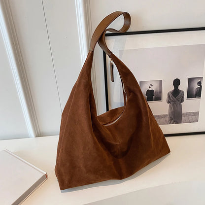Women Suede Shoulder Bag with Zipper Hobo Bag Large Capacity Handbag Slouchy Bag Commuter Travel Bag.