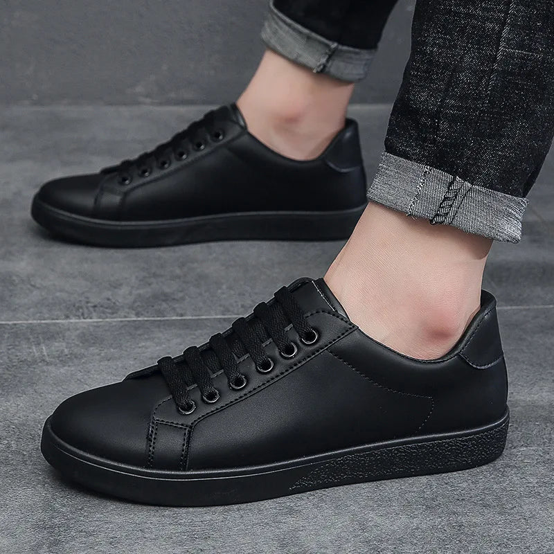 Men White Sneakers Spring Fashion Korean Style Round Head Lace Up Casual Outdoor Walking Flat Shoes Zapatillas De Deporte.