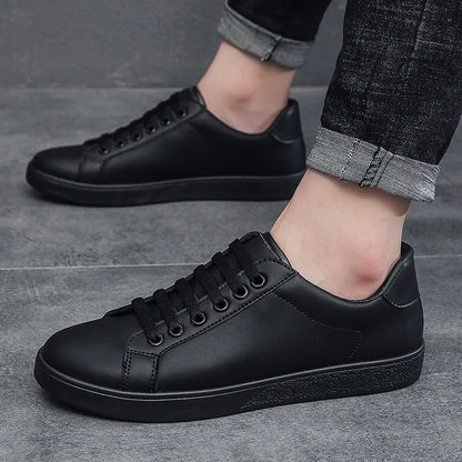 Men White Sneakers Spring Fashion Korean Style Round Head Lace Up Casual Outdoor Walking Flat Shoes Zapatillas De Deporte.