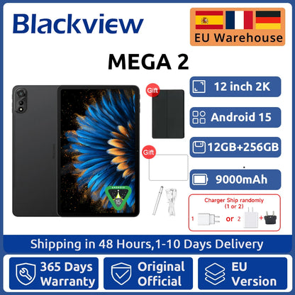 Blackview MEGA 2 Android 15 Tablet 12 inch 2K Display 36(12+24)GB 256GB Unisoc T615 9000mAh Battery Widevine L1 Pad PC.