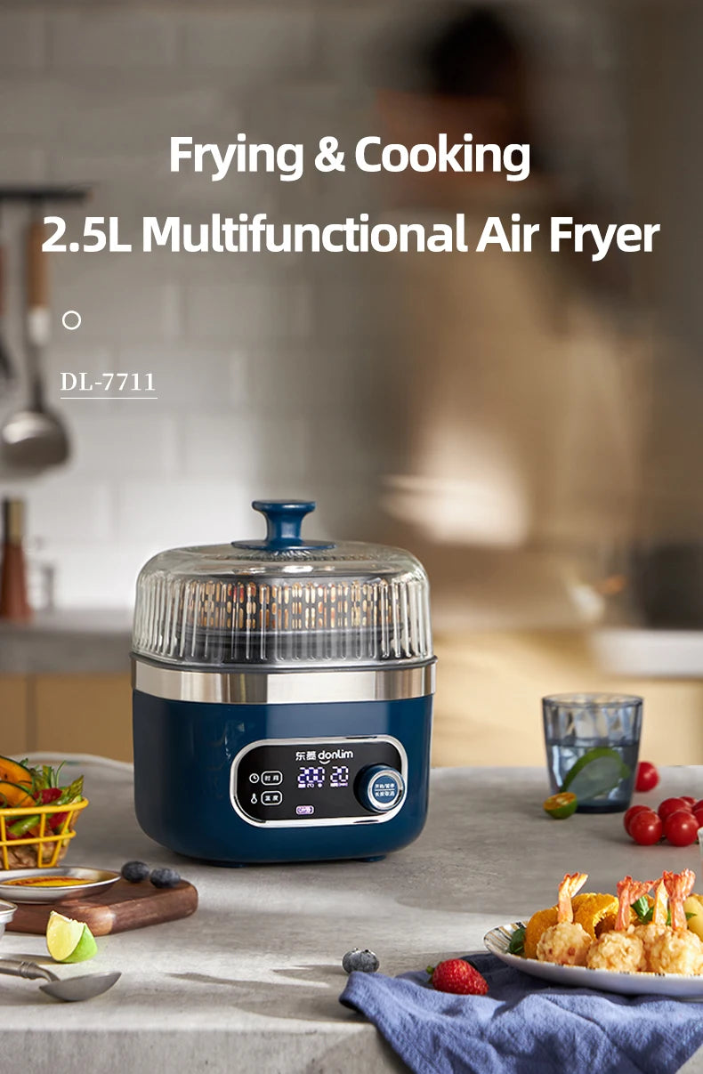 2.5L Smart Electric Air Fryers Oil-free Automatic Household Kitchen 360°Baking Convection Oven Deep Fryer Visible Window 220V.