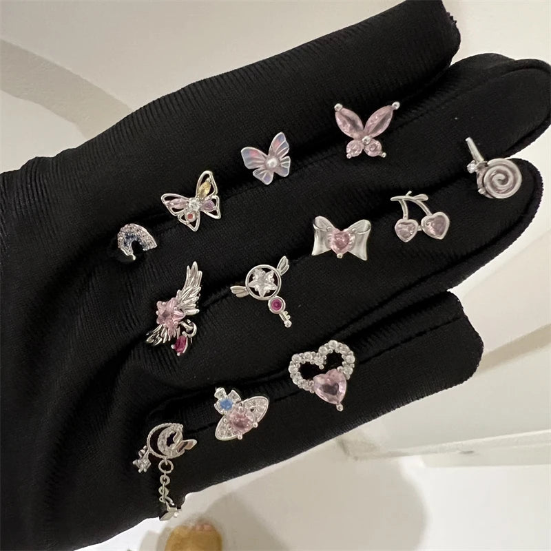 1PCS Cute Pink Zircon 316L Stainless Steel Ear Bone Nail New Fashion Y2K Punk Small Earring for Women Cochlea Jewelry Party Gift.