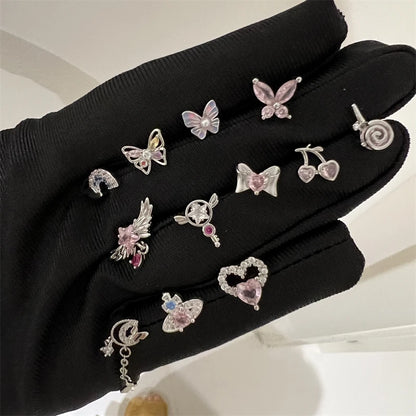 1PCS Cute Pink Zircon 316L Stainless Steel Ear Bone Nail New Fashion Y2K Punk Small Earring for Women Cochlea Jewelry Party Gift.