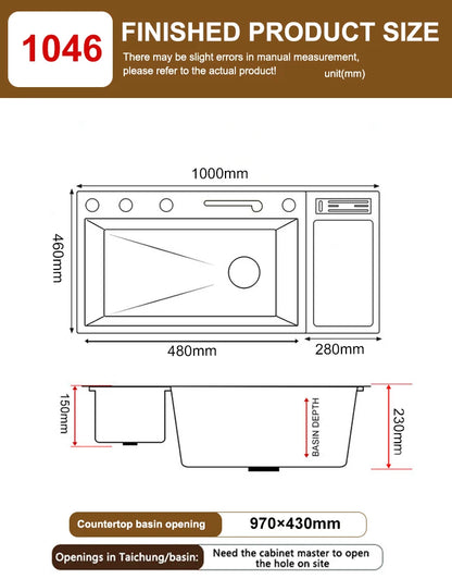 Stainless Steel Waterfall Kitchen Sink New With Draining Rack Digital Display Large Single Slot Dishwashing Sinks Wash Bowl