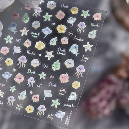 Ocean Theme 5D Nail Sticker Summer Beach Seashells Starfish Conch Scallop Shell Coral Self Adhesive Decoration Manicure Decal