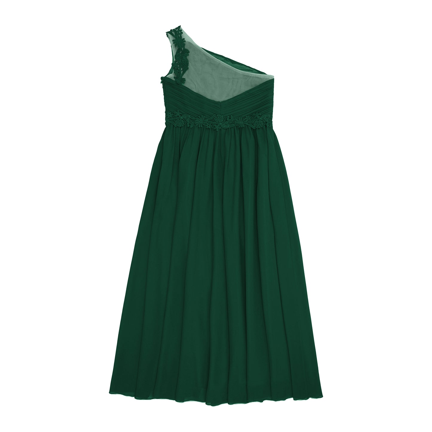 Mädchen Hochzeit Brautjungfer Kleid One Shoulder Elegante Guipure-Spitze Geraffte Chiffon Maxi Party Kleider Geburtstag Abend Abendkleid