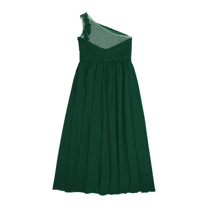 Mädchen Hochzeit Brautjungfer Kleid One Shoulder Elegante Guipure-Spitze Geraffte Chiffon Maxi Party Kleider Geburtstag Abend Abendkleid