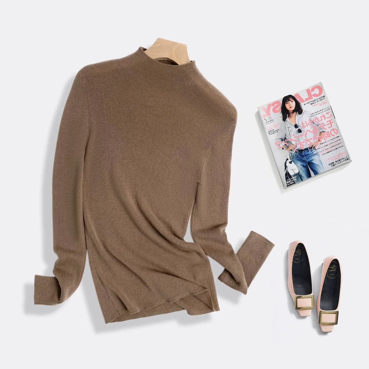 100% Ultra-fine Merino Wool Sweater Autumn and Winter Loose and Simple Semi-turtleneck Wool Bottoming Shirt Multi-color Sweater