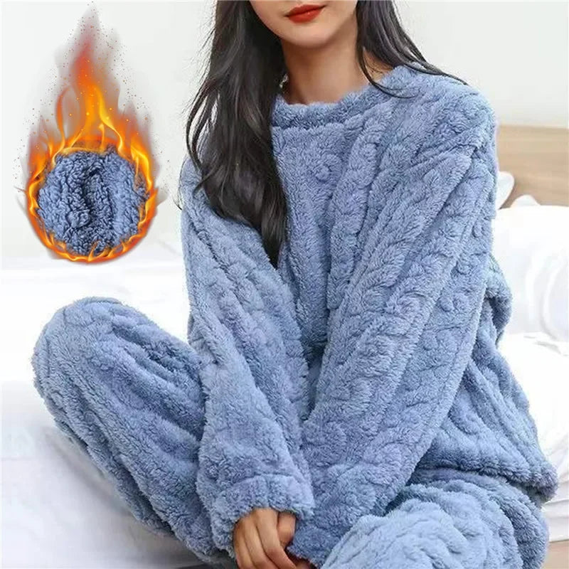 Warmes Pyjama-Set aus weichem Korallensamt-Jacquard für Damen, gemütliche Loungewear-Oberbekleidung für den Winter, Weihnachten, Geschenk für den Schulanfang ﻿.