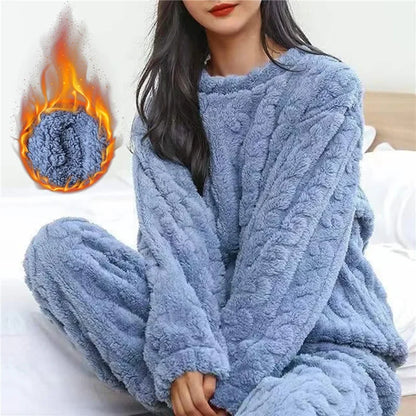Warmes Pyjama-Set aus weichem Korallensamt-Jacquard für Damen, gemütliche Loungewear-Oberbekleidung für den Winter, Weihnachten, Geschenk für den Schulanfang ﻿.