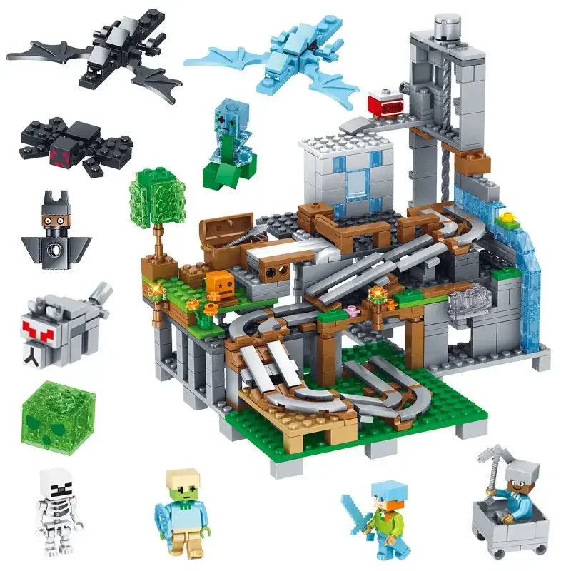 Children's Puzzle Building Block Toys, Village Slides, Caves, Mines, Horse Cities, Cats, Leopards, Jungles, Educational Toy For.