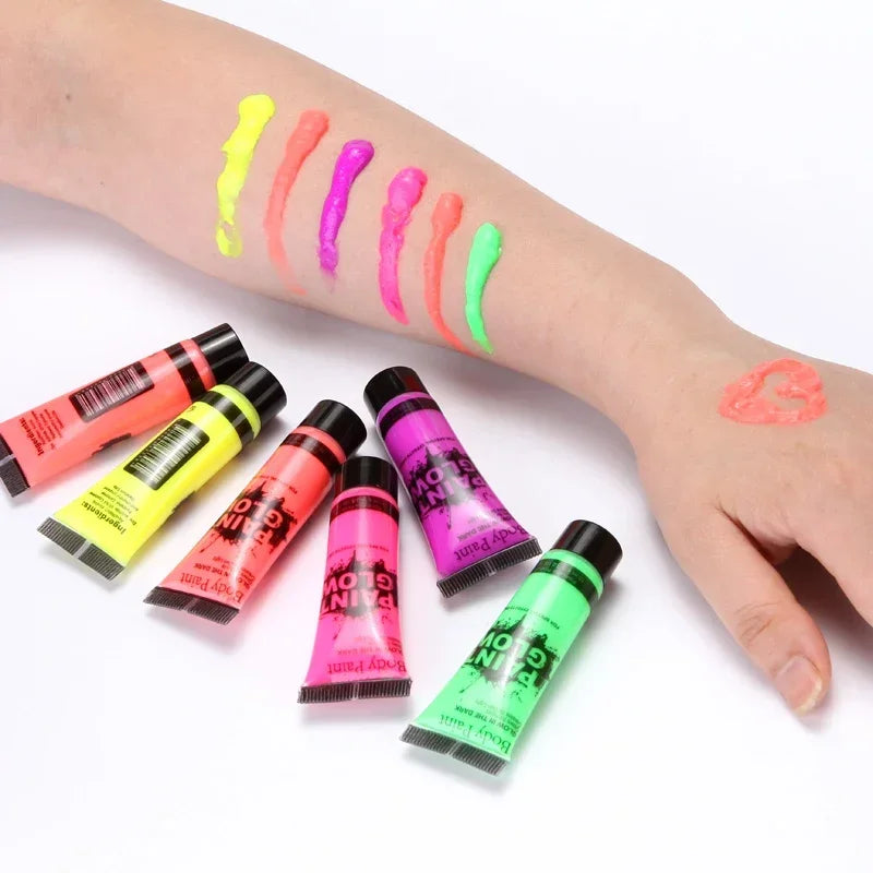 5 pcs Body Art Paint Neon Fluorescent Party Festival Halloween Cosplay Makeup Kids Face Paint UV Glow Painting.