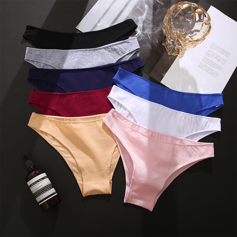 FINETOO 5PCS/Set M-XXL Panties Women Cotton Lingerie Woman Underwear Sexy Femme Underwear Girls Underpant Panty 7 Solid Colors.