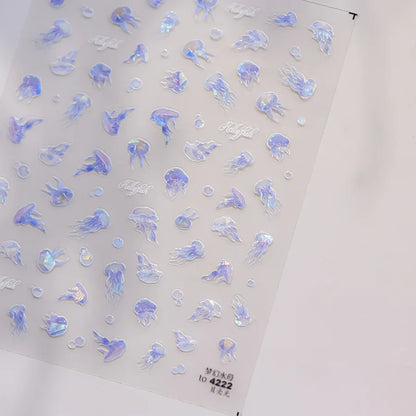 Ocean Theme 5D Nail Sticker Summer Beach Seashells Starfish Conch Scallop Shell Coral Self Adhesive Decoration Manicure Decal