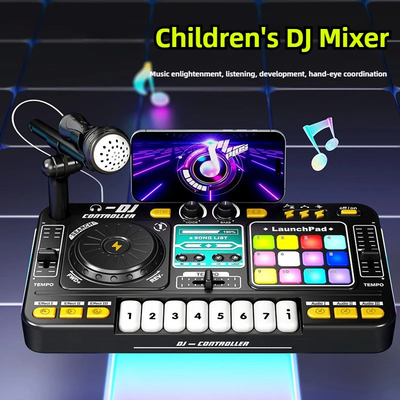 Multifunctional DJ Mixer Children Simulation DJ Controller Live Sound Card Music Player Whac A Mole Game Toys Kids Birthday Gift.