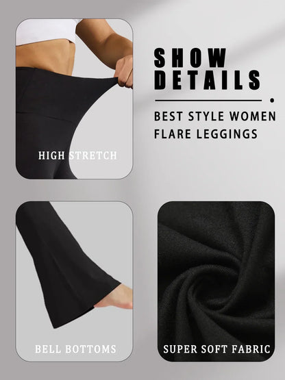 Women's Super Soft Flare Pants High Waisted Tummy Control Workout Yoga Leggings Bell Bottoms.