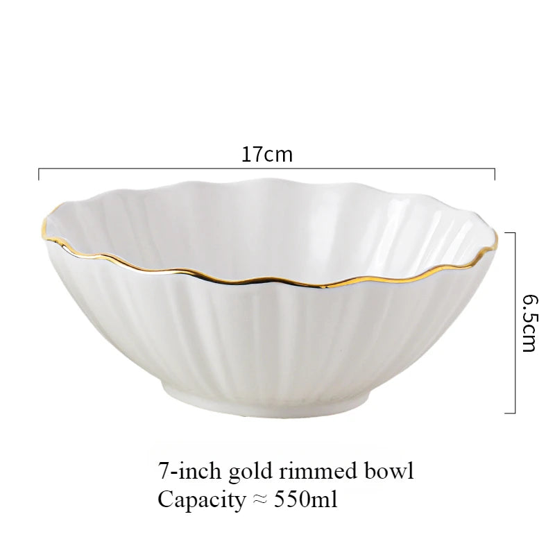 European high-end gold edged ceramic bowl, fruit salad bowl, household breakfast rice noodle bowl, hotel restaurant tableware
